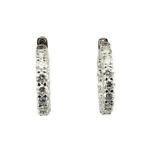 14 Karat White Gold Diamond Hoop Earrings #19519